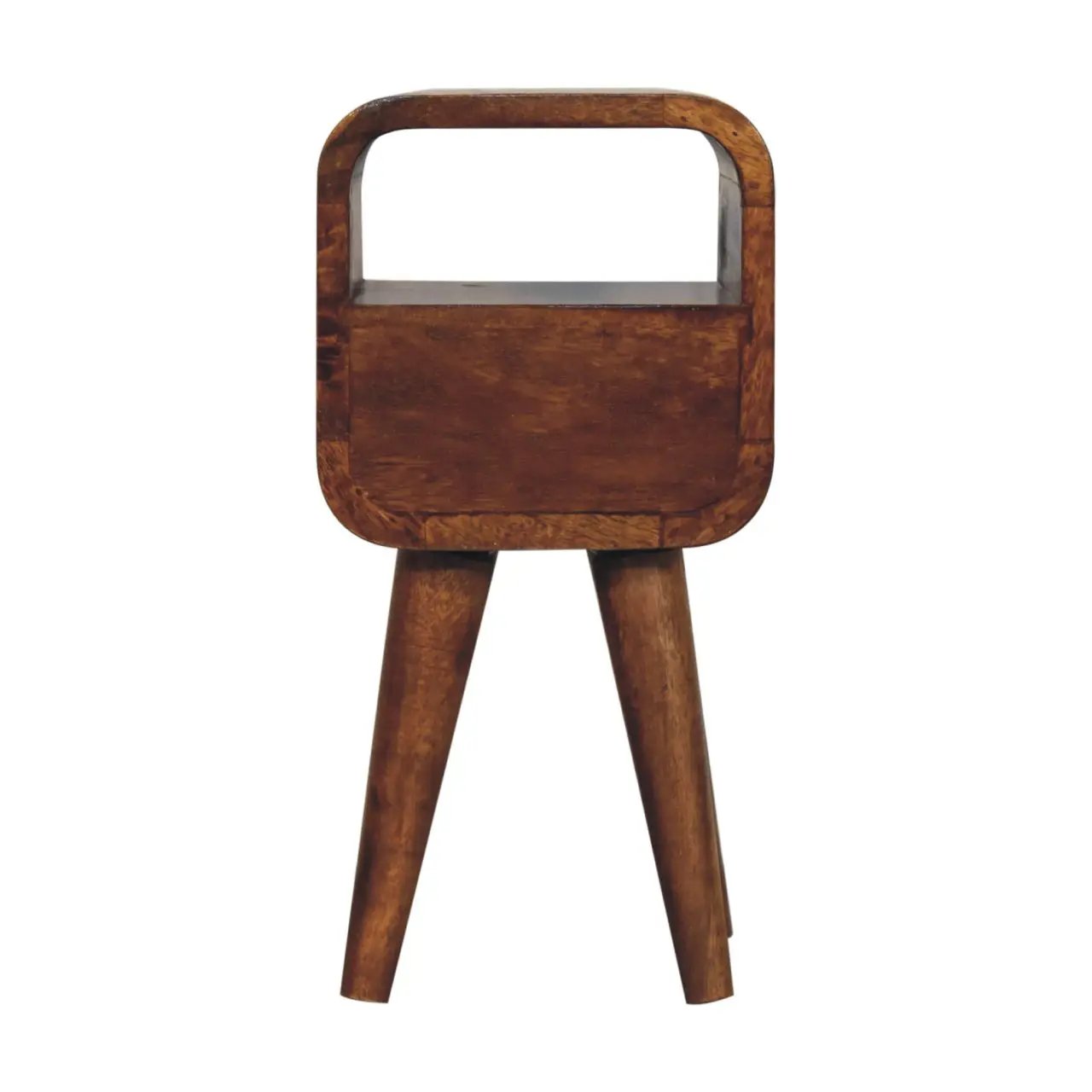 Solid Wood Extra Mini Curve Bedside, 1-Drawer, 1 Open-Slot, Chestnut by HouseOfZazla