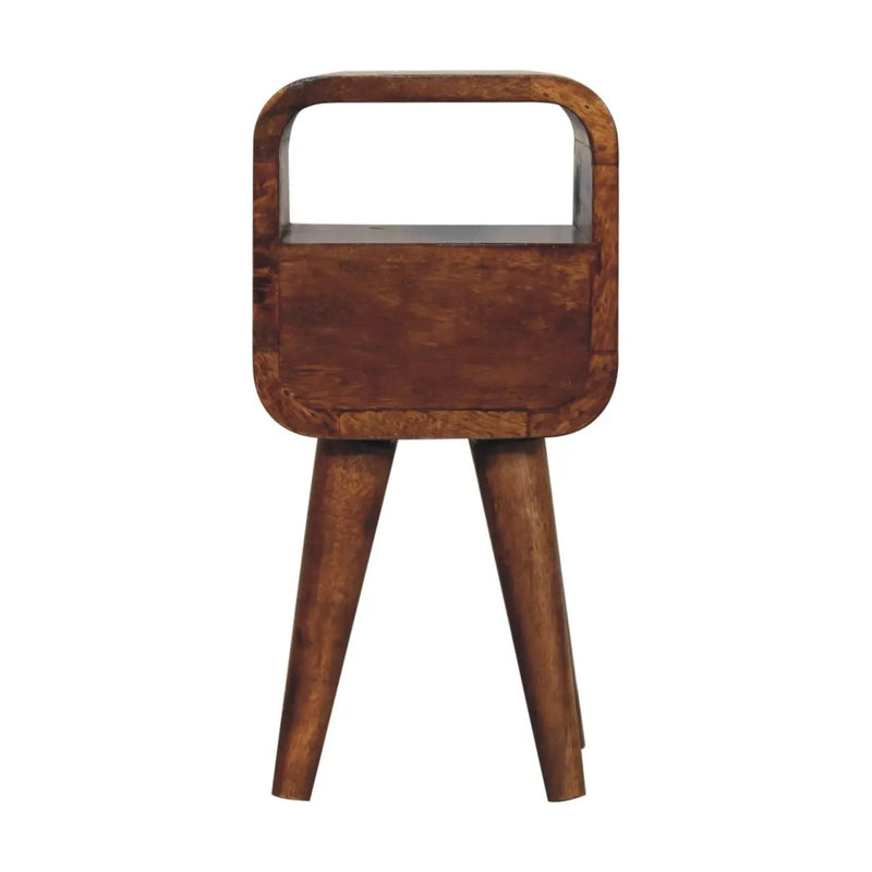 Solid Wood Extra Mini Curve Bedside, 1-Drawer, 1 Open-Slot, Chestnut by HouseOfZazla