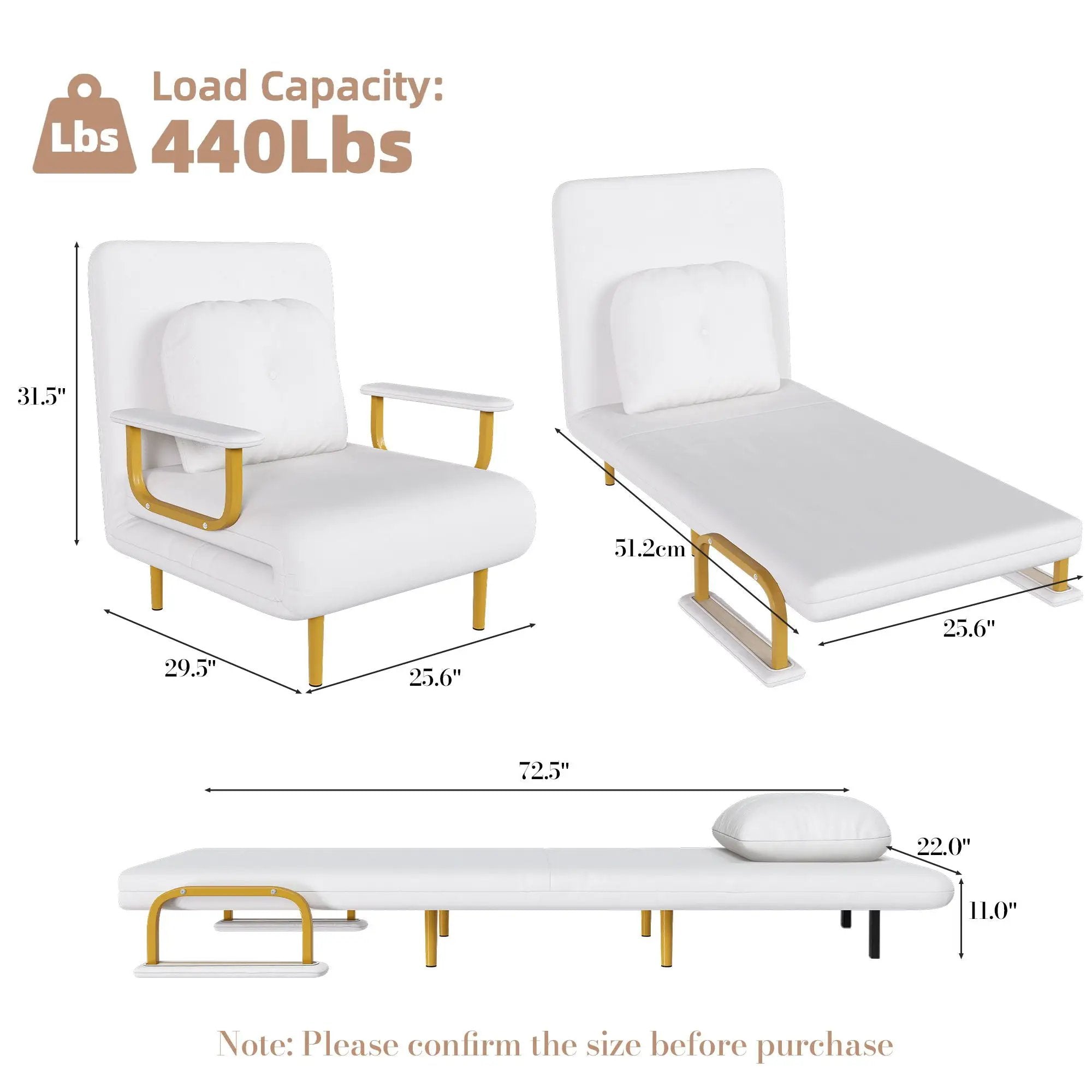 3 In 1 Convertible Folding Sofa Bed With Adjustable Backrest And Pillow by Unique Piece Furniture
