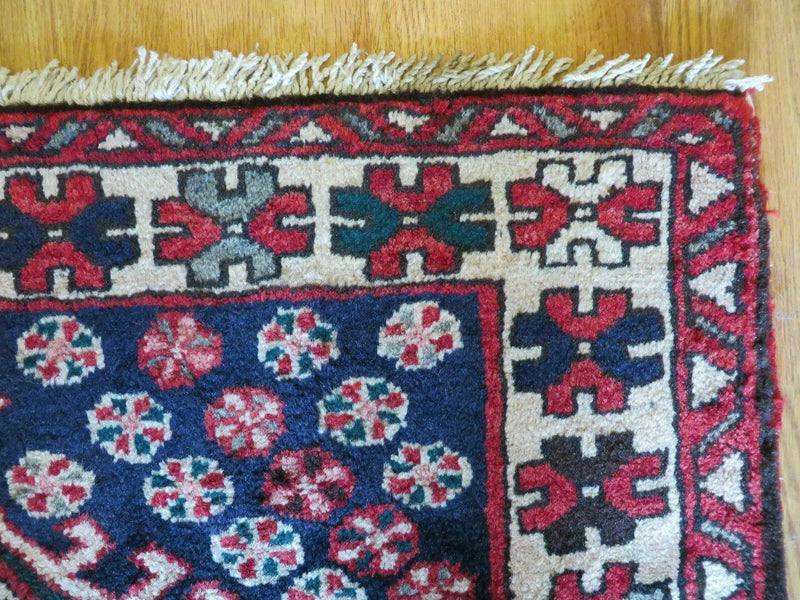 Persian Runner Rug 3.5 x 10.7, Karajeh Heriz Rug, Navy Blue, Geometric Medallions by Jewel Rugs