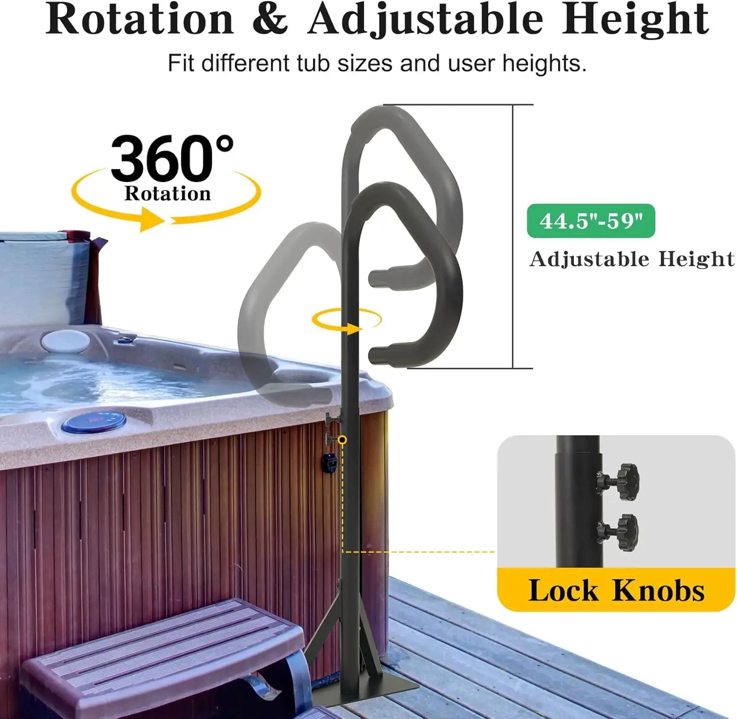 Hot Tub Handrail With Adjustable Height and 360° Swivel by HouseOfZazla