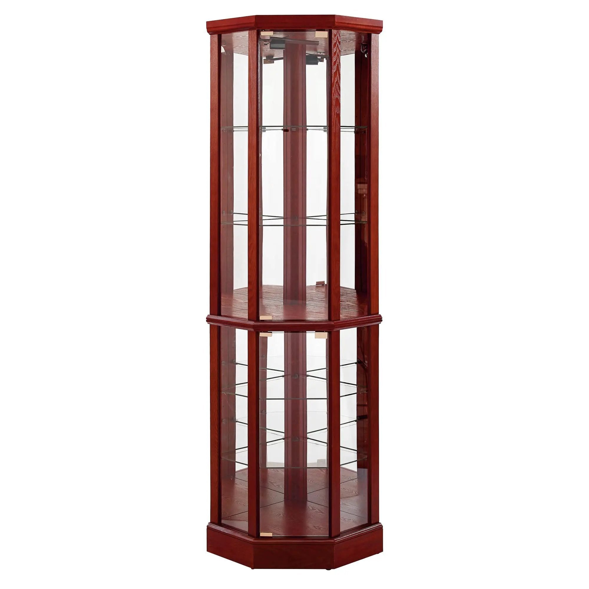 6 Shelf Lighted Corner Curio Cabinet With Adjustable Tempered Glass Shelves And Mirror Back (E26 Light Bulb Not Included) by HouseOfZazla