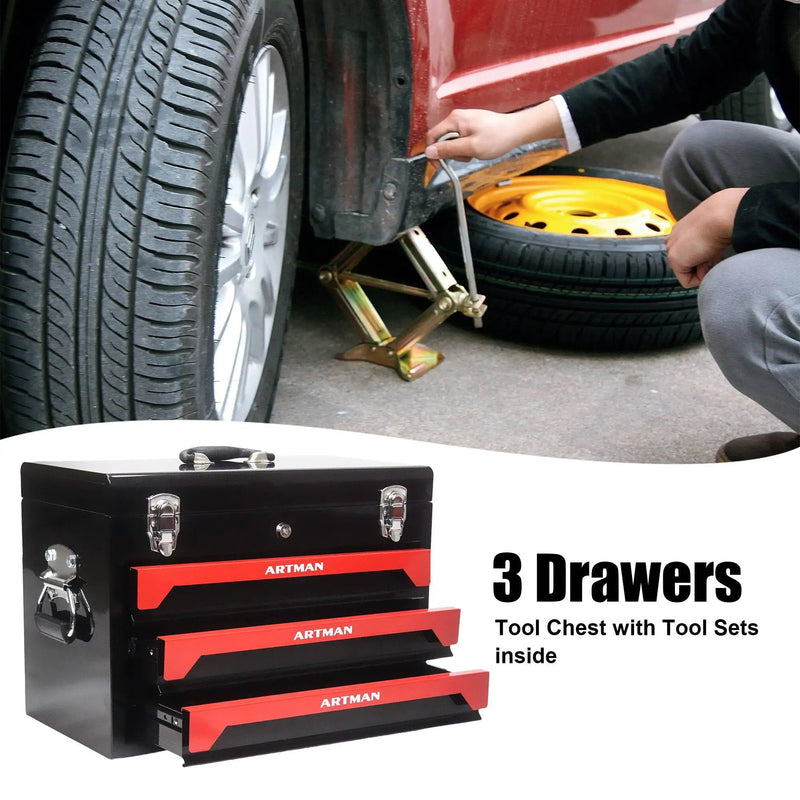 Portable 20" Steel Tool Box With 3 Drawers And Metal Latch Closure by HouseOfZazla