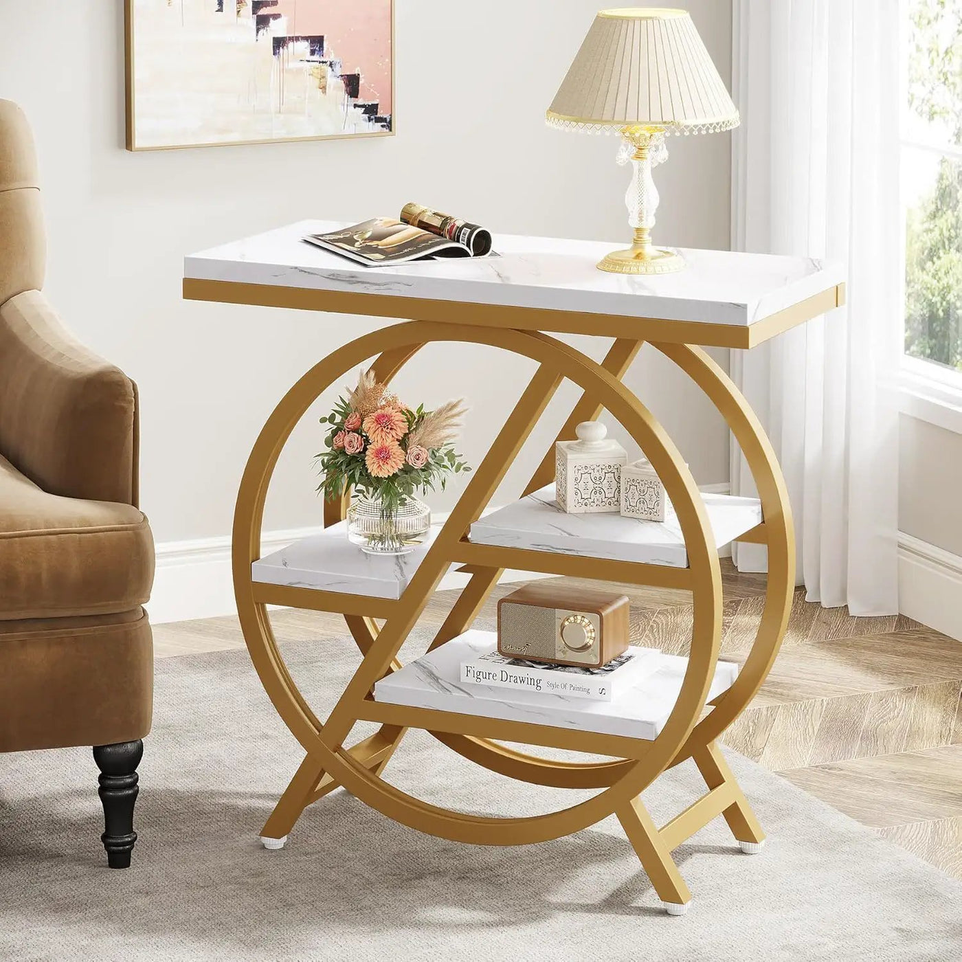 Modern Narrow End Table With 3 Tier Shelves by HouseOfZazla