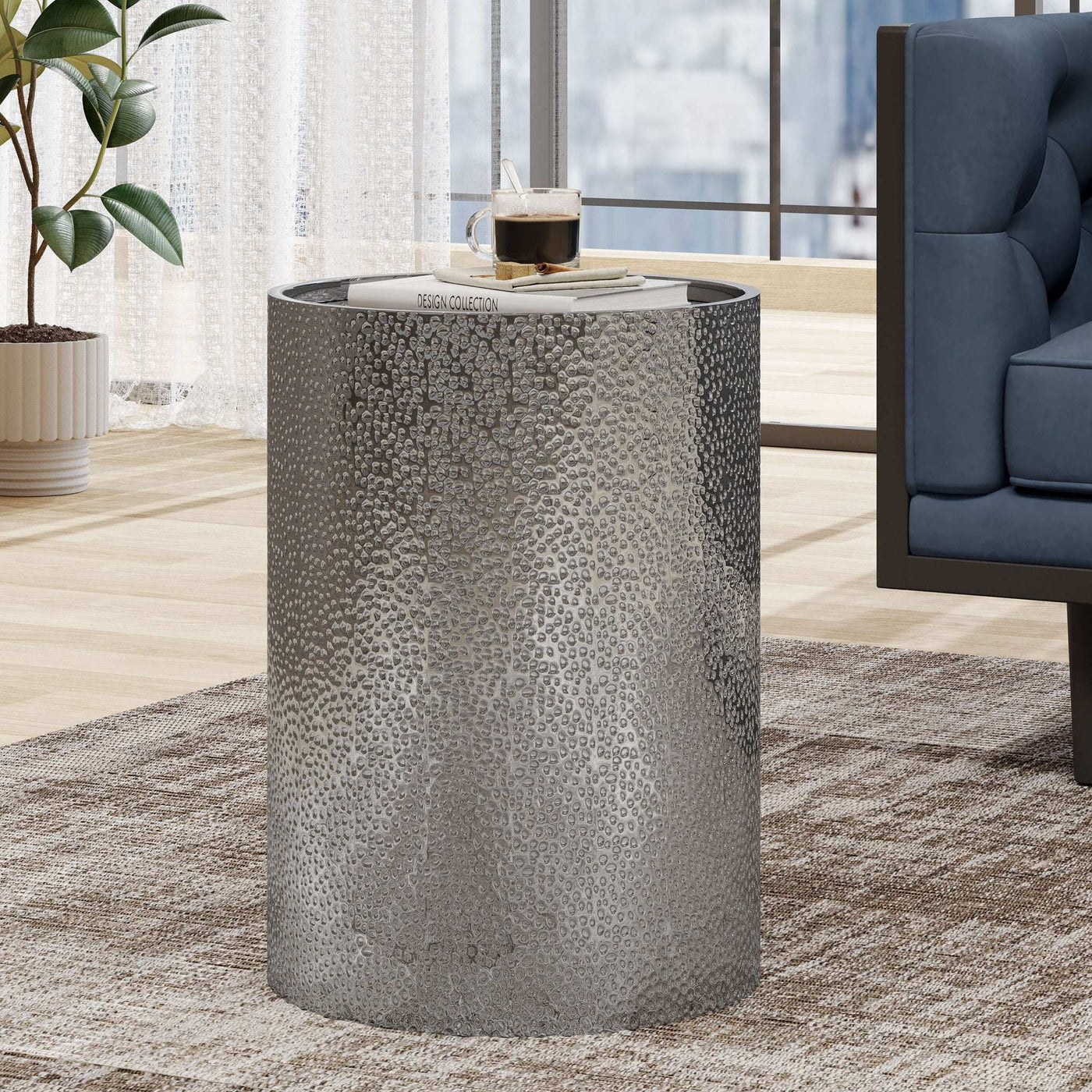 Modern Round Accent Table With Hammered Surface by HouseOfZazla