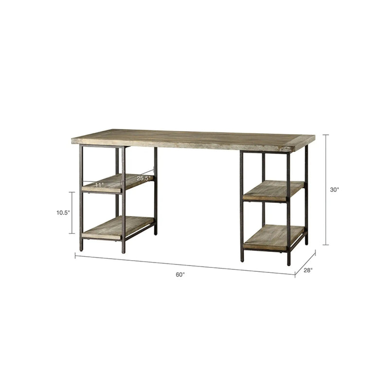 Industrial Style Metal Frame Accent Desk With Side Shelving - Gray by HouseOfZazla