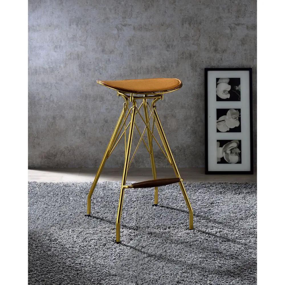 Dragea - Bar Stool (Set of 2) - Whiskey Synthetic Leather & Gold by Unique Piece Furniture