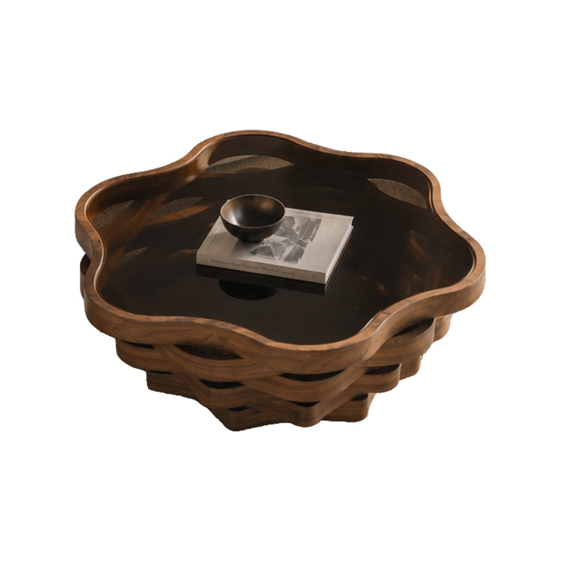 36.02" Unique Irregular Cloud Shaped Coffee Table with Tempered Glass Top, Multi-Layer Wave MDF Base Modern Artistic Cocktail Table for Living Room & Apartment, photo 6 of 7