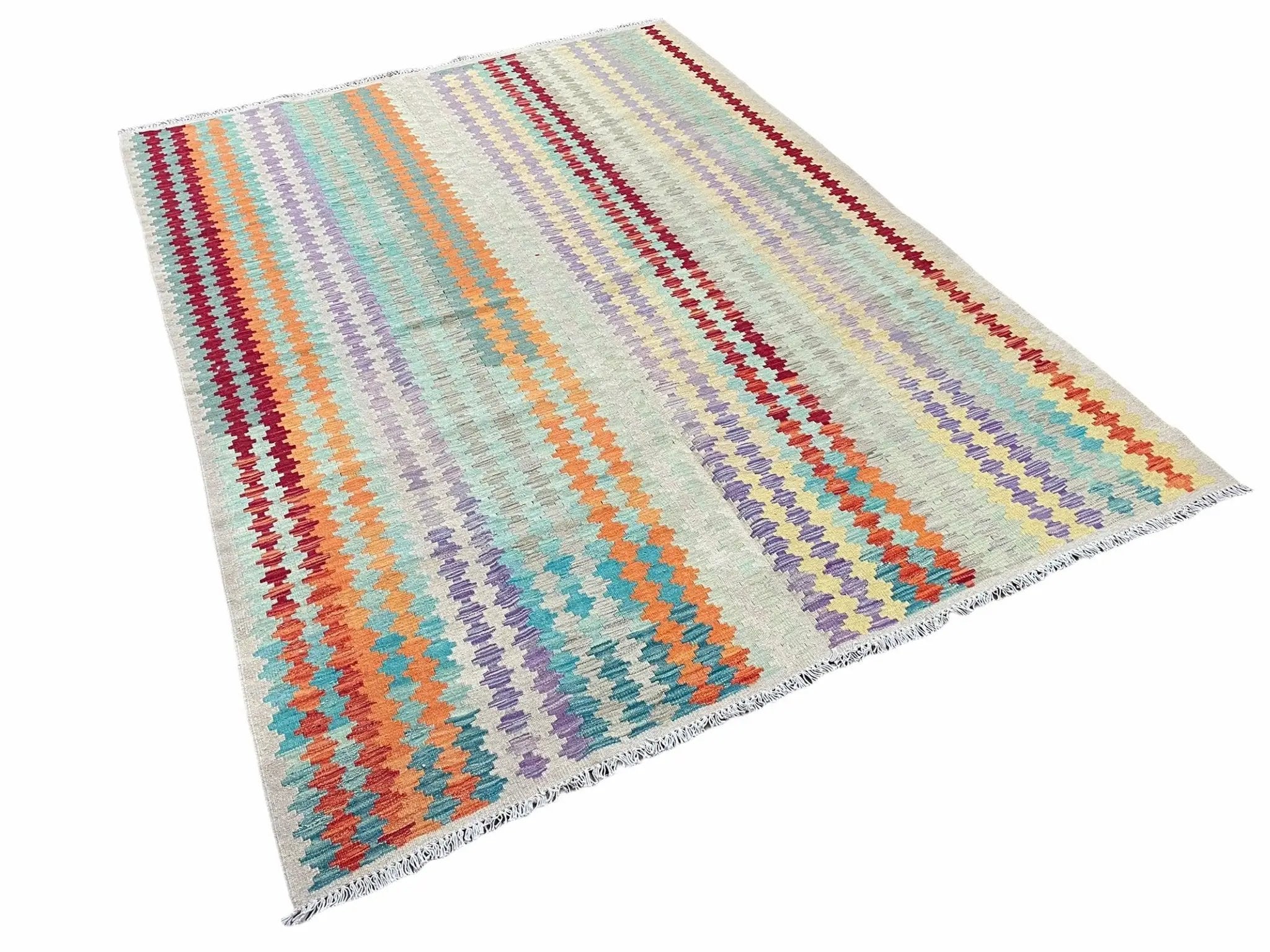 Colorful Kilim Rug 6x8 Multicolor Turkish Kilim Rug 6 x 8 Flat Weave Kilim Playful Anatolian Kilim Wool Kilim New Rug by Jewel Rugs