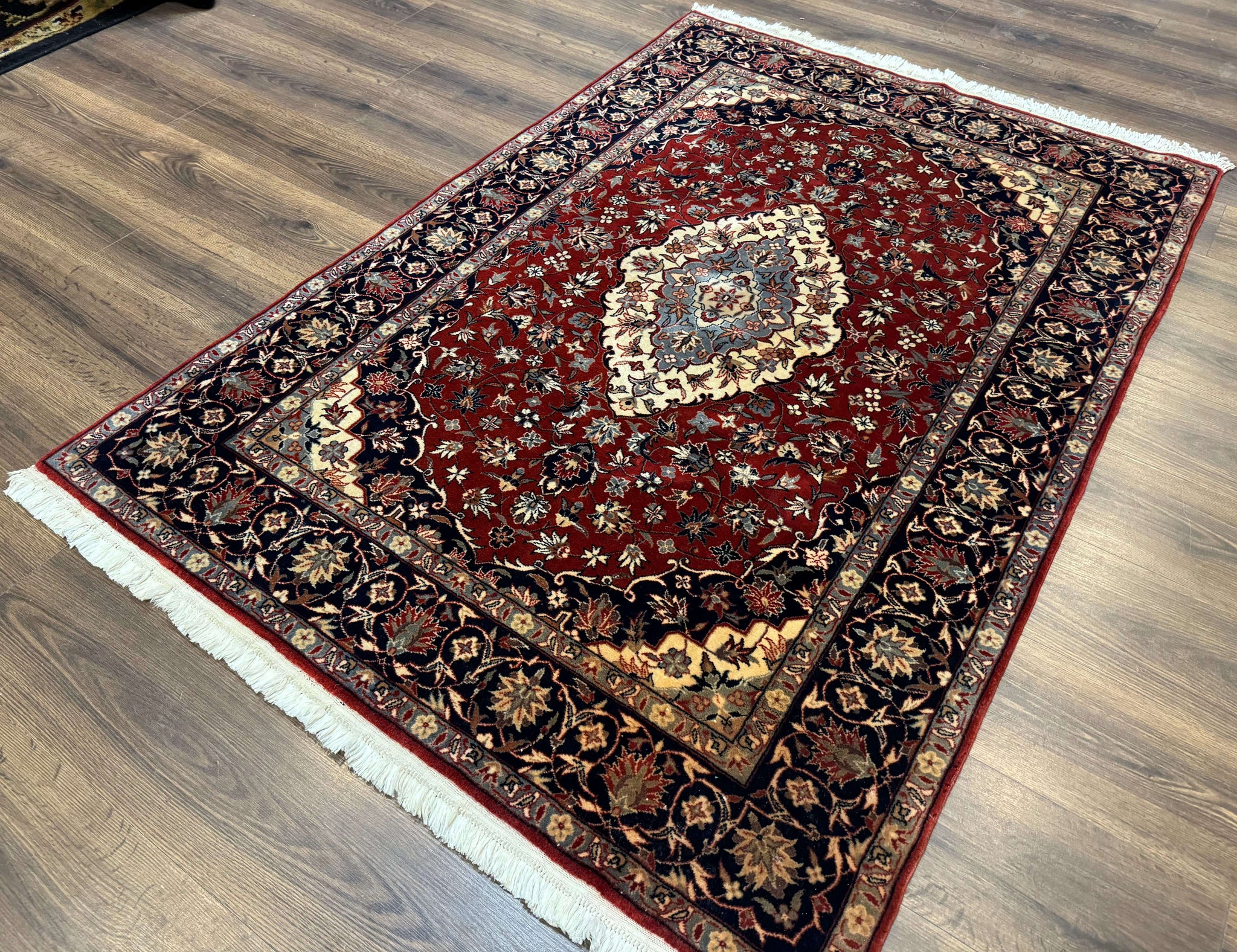 Sino Persian Rug 4x6, Traditional Wool Hand Knotted Carpet, Red Navy Blue, 225 KPSI by Jewel Rugs