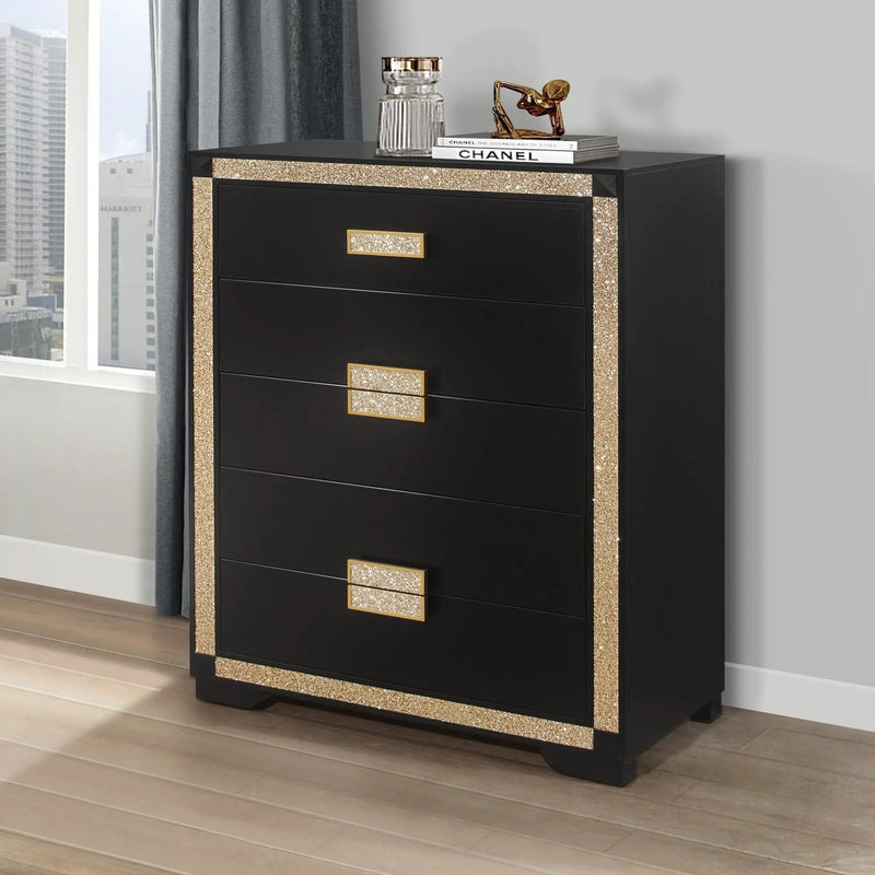 Lively - Chest With Glitter Detail And Thick Bar Handle Hardware - Black by Unique Piece Furniture