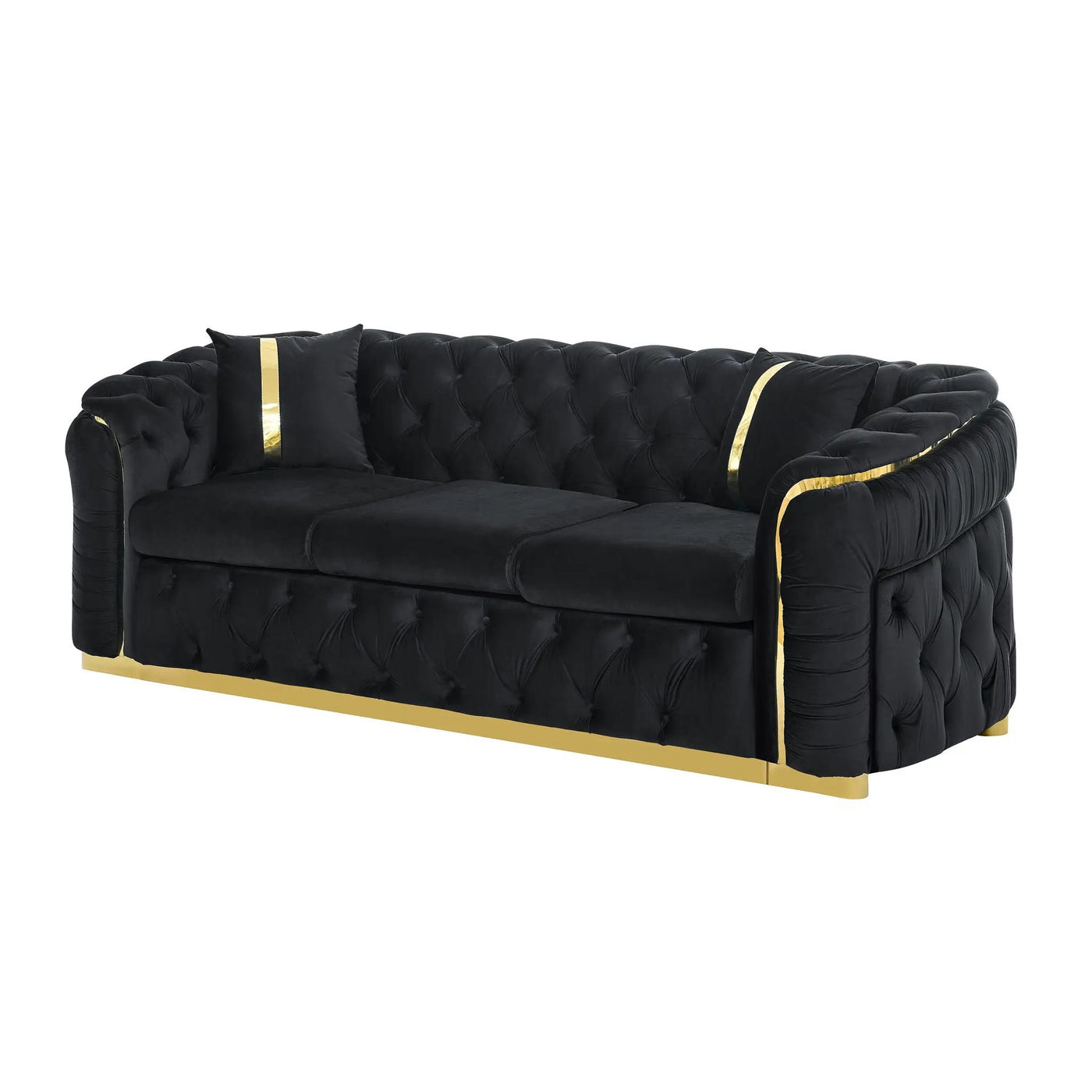 Button Tufted Couch With 2 Pillows, 3 Seater Luxury Chesterfield Sofa by Unique Piece Furniture