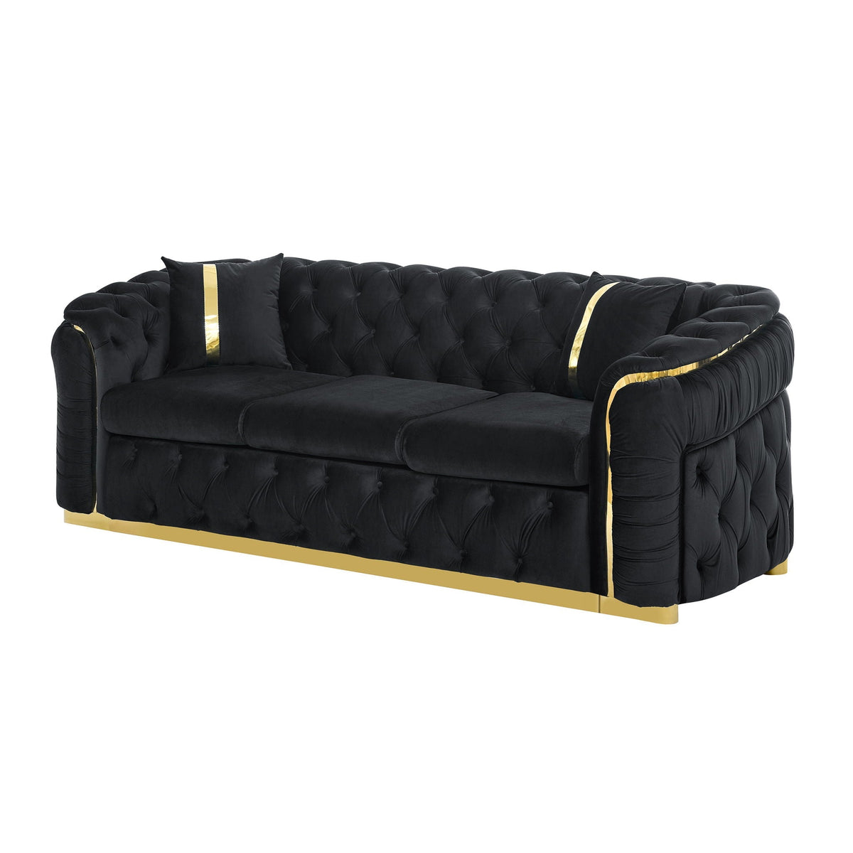 Button Tufted 3-Seater Chesterfield Sofa with Pillows - Velvet, Multiple Colors