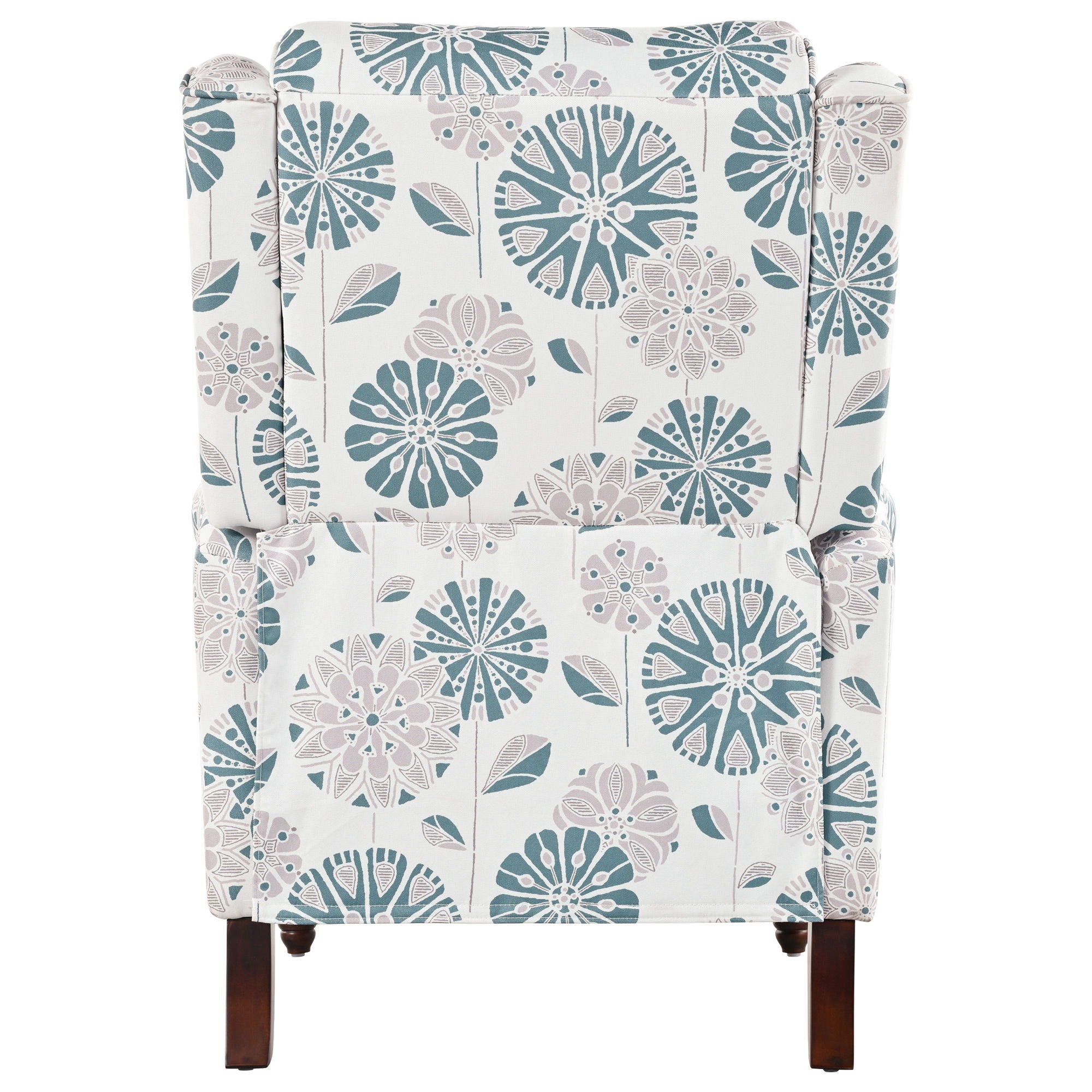 Push Back Recliner Chair Upholstered With Classic Wing Back And Solid Gourd-Shaped Legs