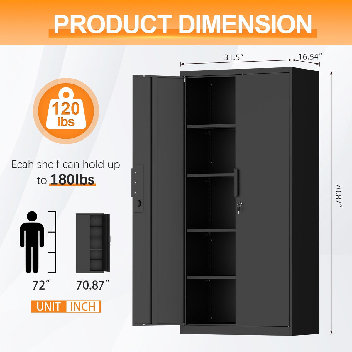 2 Door File Cabinet With Lock, 4 Adjustable Shelves, Heavy-Duty, photo 20 of 21