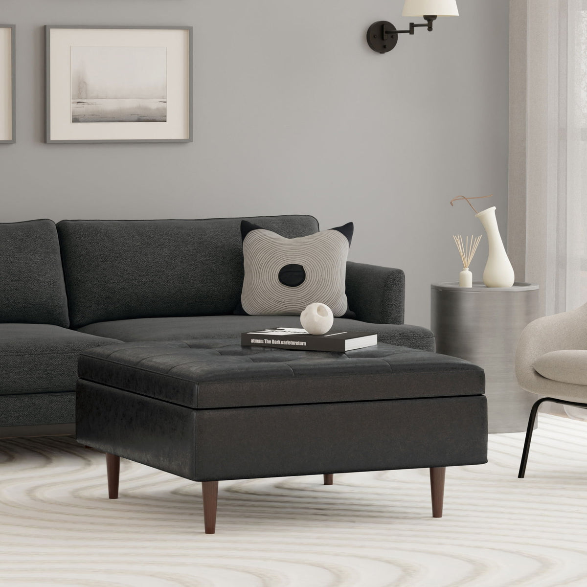 Shay - Large Square Coffee Table Storage Ottoman Mid-Century Style, photo 40 of 40