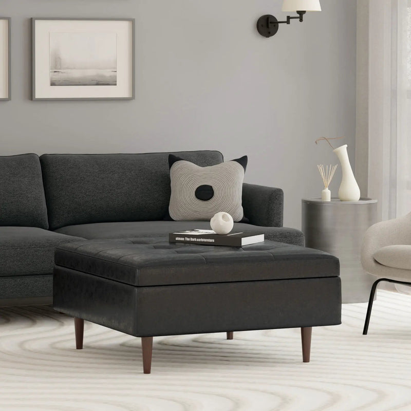Shay - Large Square Coffee Table Storage Ottoman Mid-Century Style by Unique Piece Furniture