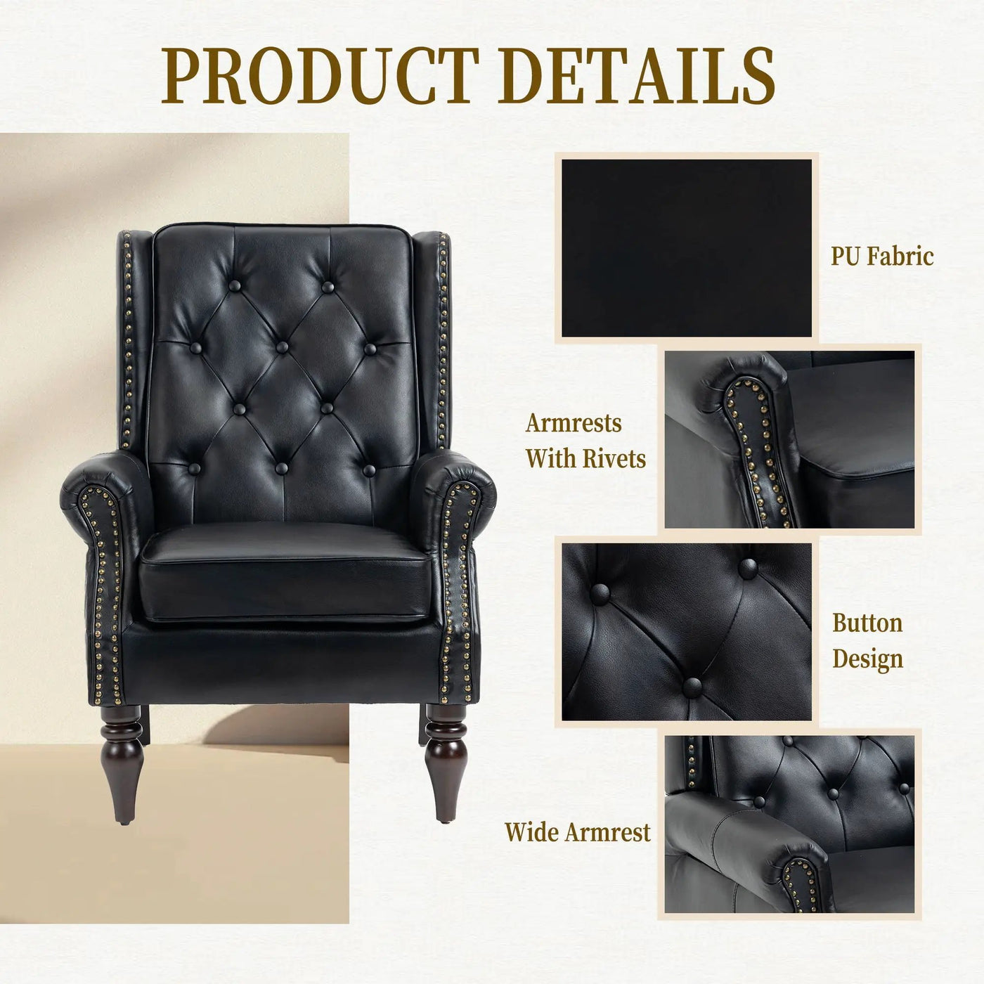 Modern Accent Armchair With Sturdy Wood Legs by Unique Piece Furniture