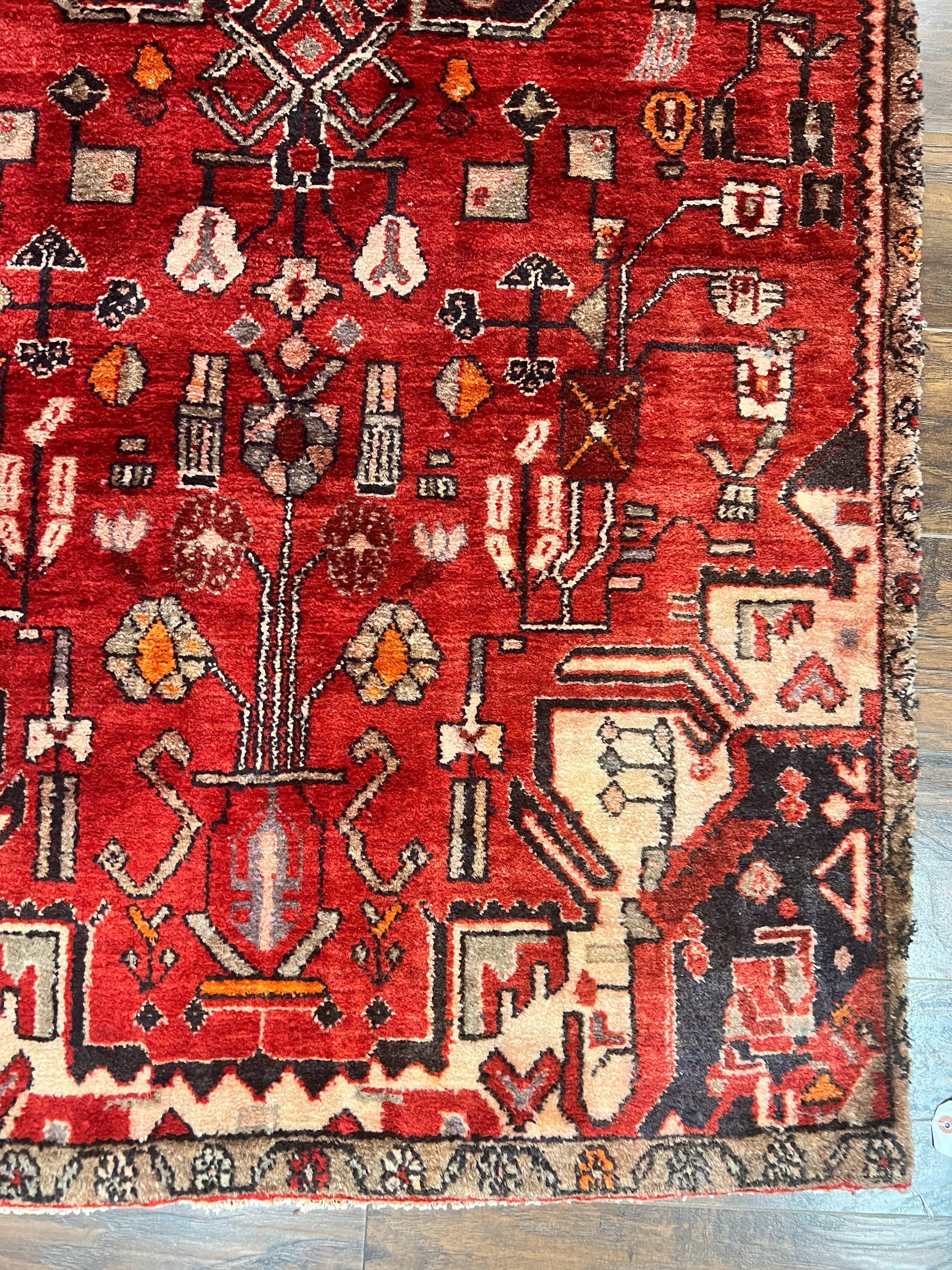 Antique Persian Tribal Rug 4 x 8, Geometric Medallion, Boho Rug, Wool Handmade Rug, Red 4x8 Rug, Persian Hamadan Rug by Jewel Rugs