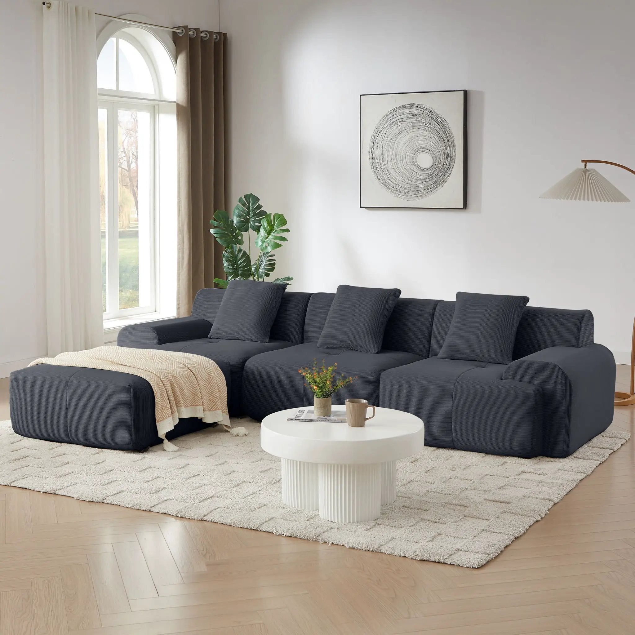 L Shaped Modular Sectional Sofa And Movable Ottoman by Unique Piece Furniture