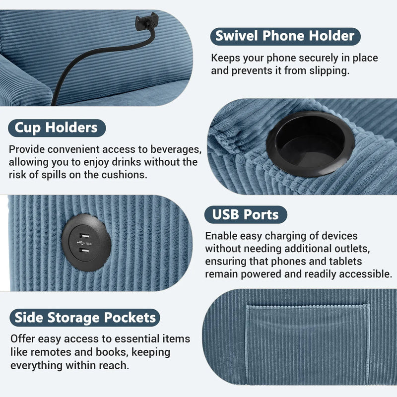 Sleeper Sofa Loveseat Sofa With Full Size Mattress, 2 USB Ports, 2 Cup Holders, 2 Side Pockets And Phone Holder by HouseOfZazla