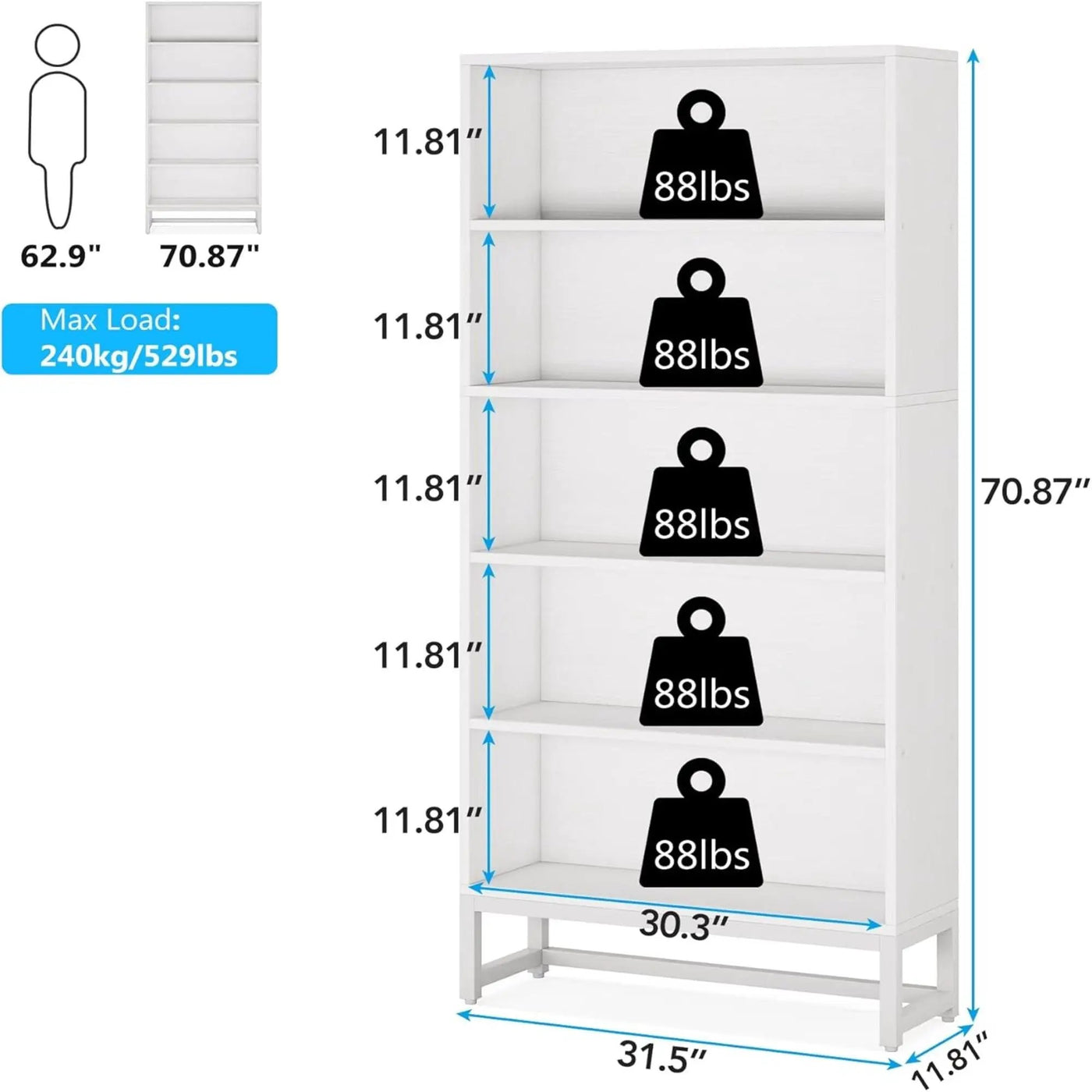 5 Tier Heavy Duty Bookshelf for Living Room by HouseOfZazla