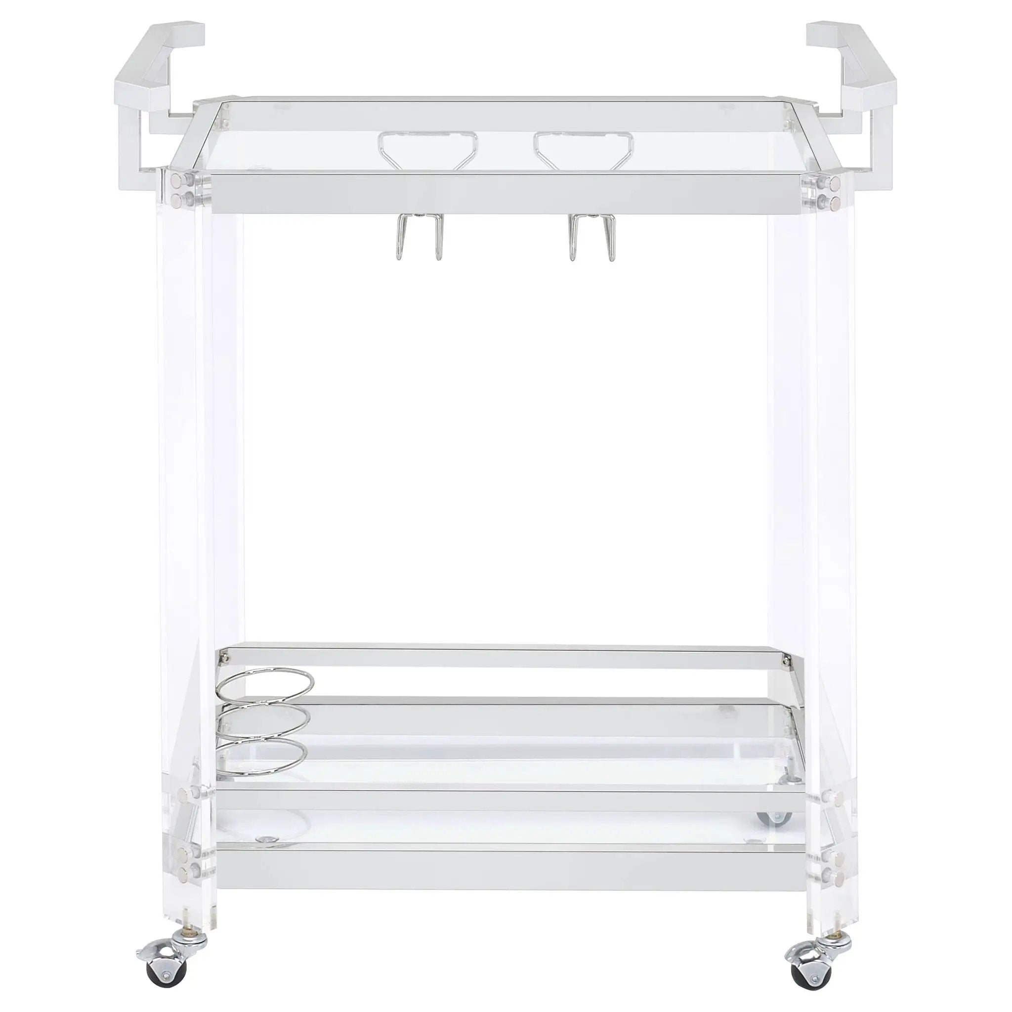 Jefferson 2-tier Glass Shelf Acrylic Bar Cart Chrome by Unique Piece Furniture