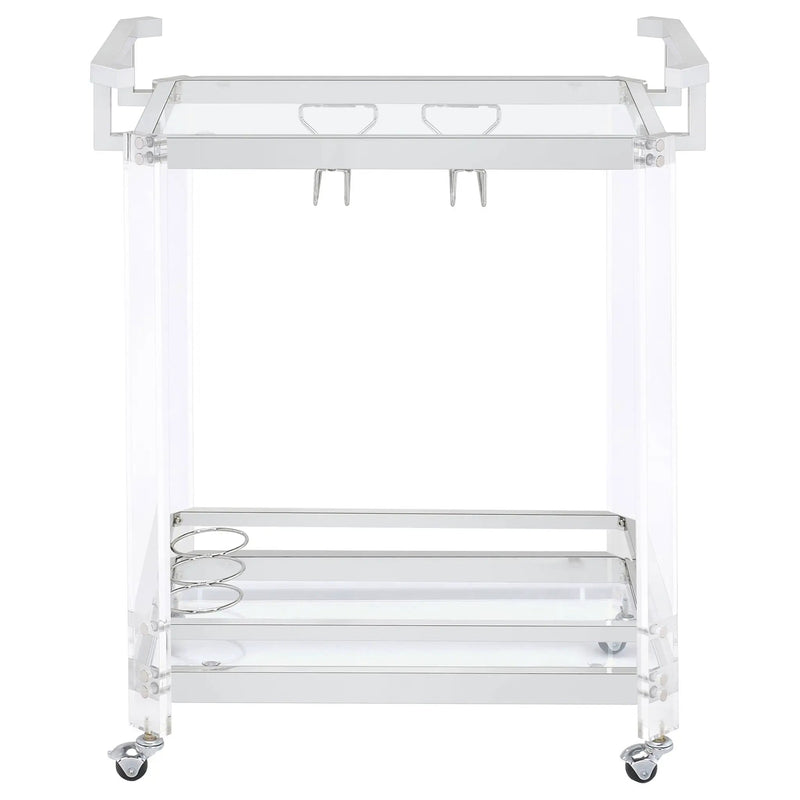 Jefferson 2-tier Glass Shelf Acrylic Bar Cart Chrome by Unique Piece Furniture