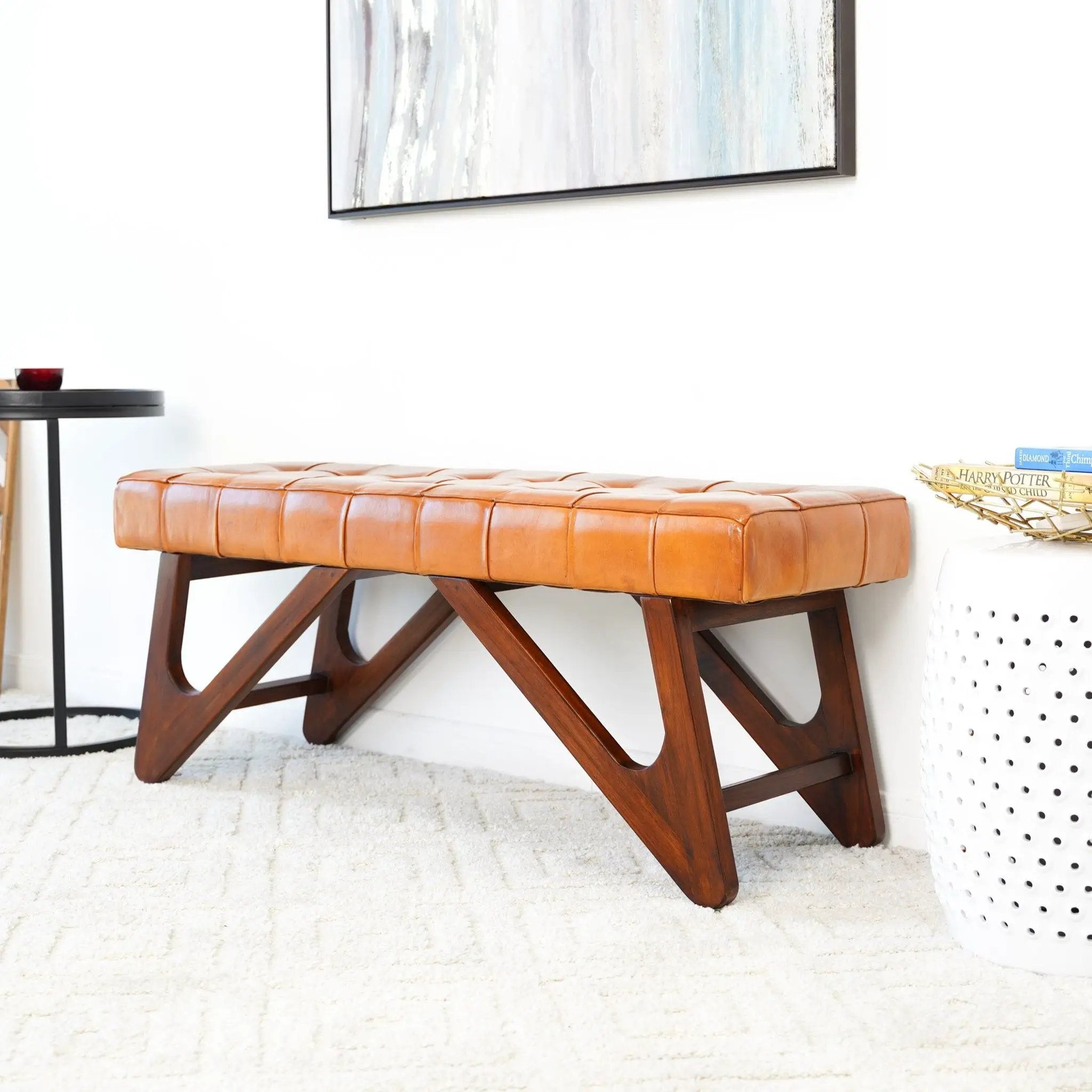 Mia - Bench With Buttons - Brown / Rustic by Unique Piece Furniture