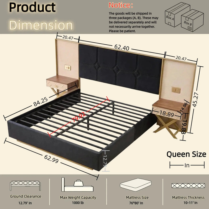 Luxurious Queen Platform Bed Frame by HouseOfZazla