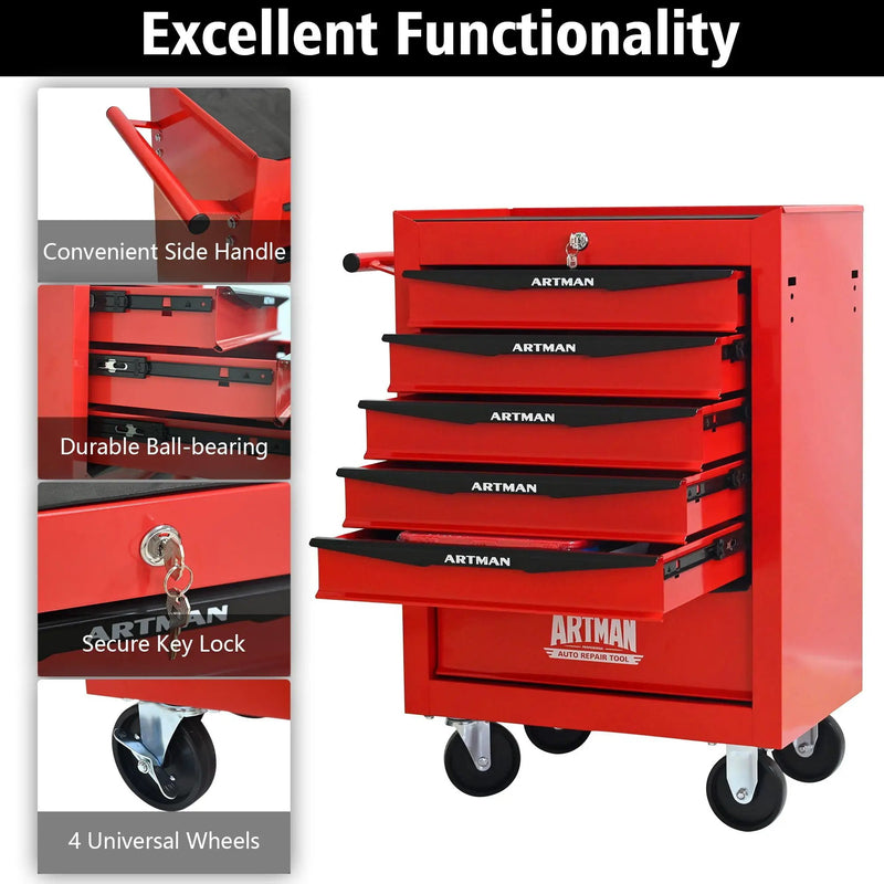 Rolling Metal Tool Chest With Drawers, Steel Storage Cabinet With Ball Bearing Slides by HouseOfZazla