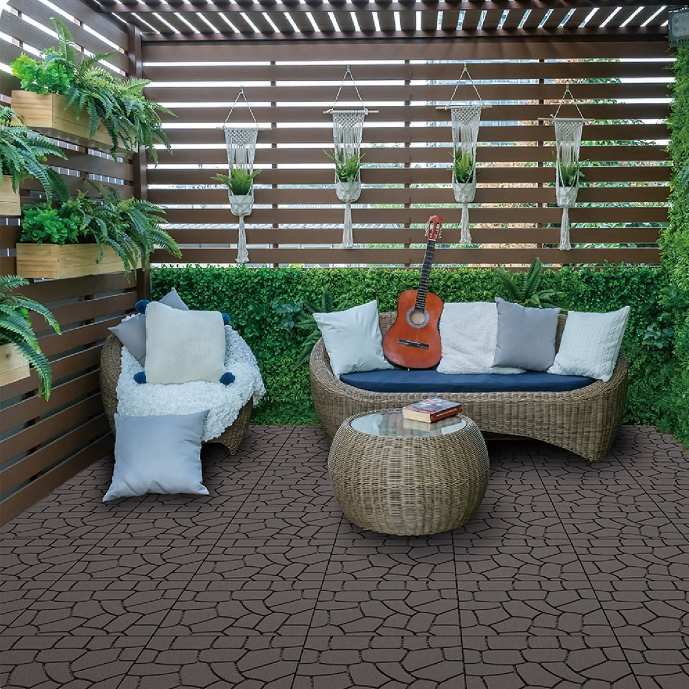 New Stone Texture Patio Deck Tiles, Diy Interlocking Floor Tiles, Easy Installation by HouseOfZazla