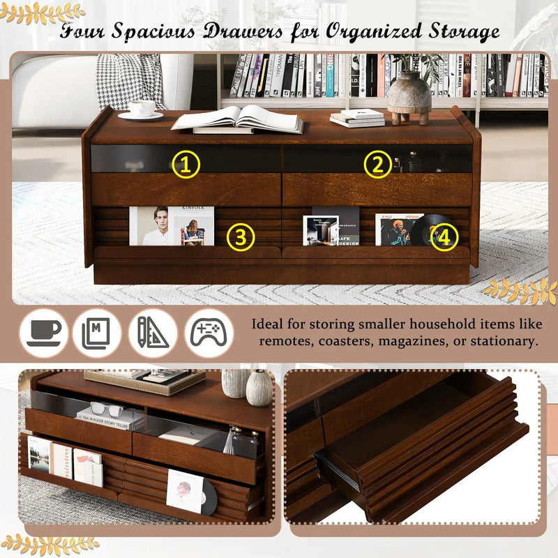 Modern Rectangle Coffee Table With 4 Drawers And 2 Display Shelves by Unique Piece Furniture