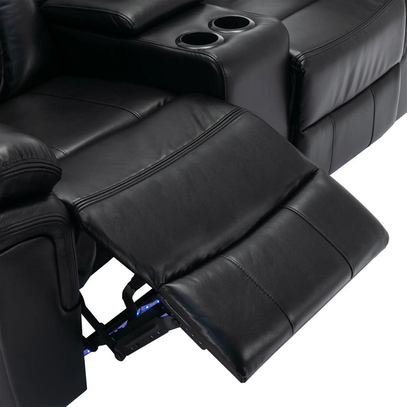 Home Theater Seating Manual Recliner Loveseat With Hide-Away Storage, Cup Holders And Led Light Strip For Living Room by HouseOfZazla