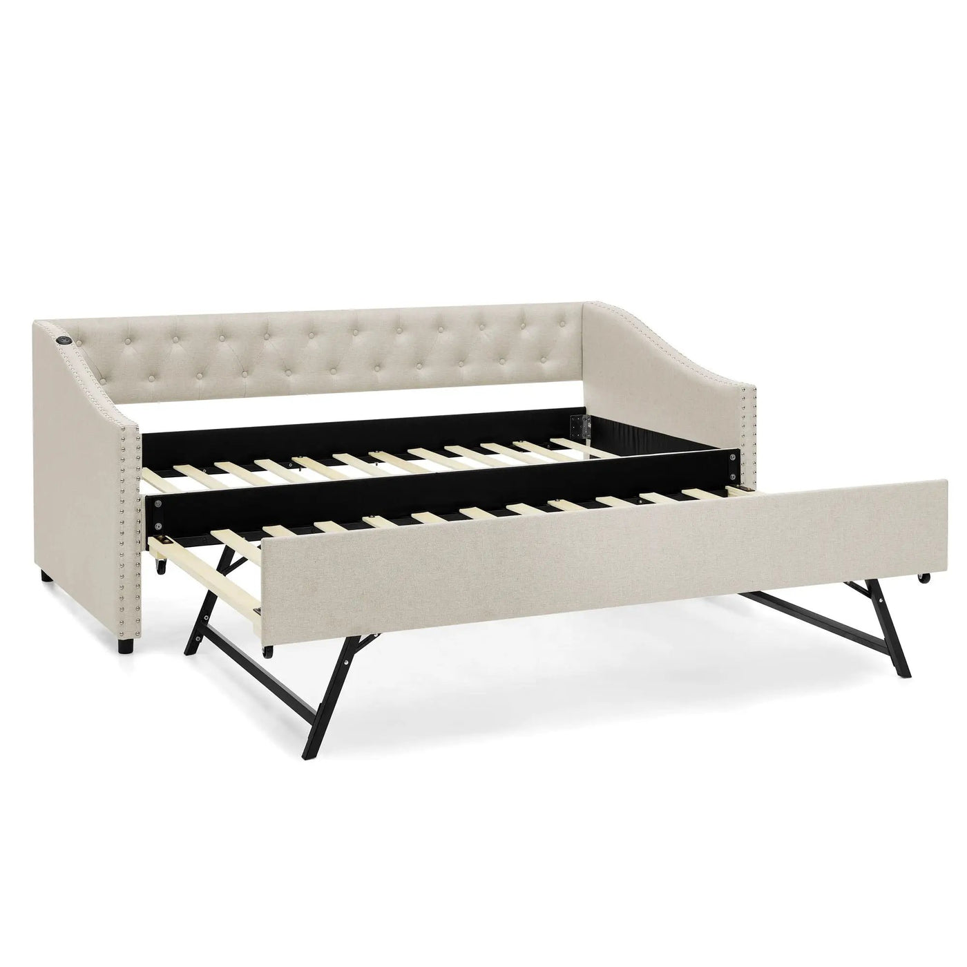 Upholstered Daybed With USB Charging & Pull Out Bed by HouseOfZazla