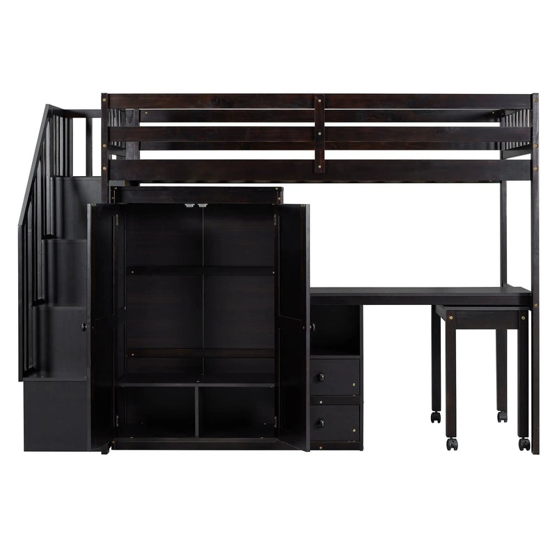 Loft Bed With Stairs, Bookshelf, Drawers, Desk & Wardrobe, Space Saving Multifunctional Furniture by HouseOfZazla