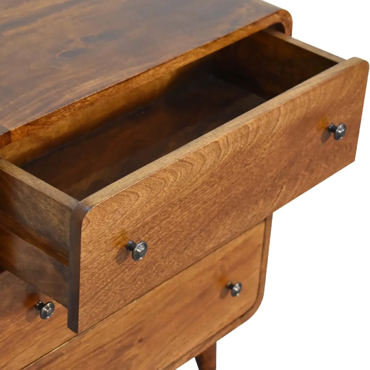 Solid Wood Mini Curved Chestnut Chest, 3-Drawer, Nordic Legs by HouseOfZazla