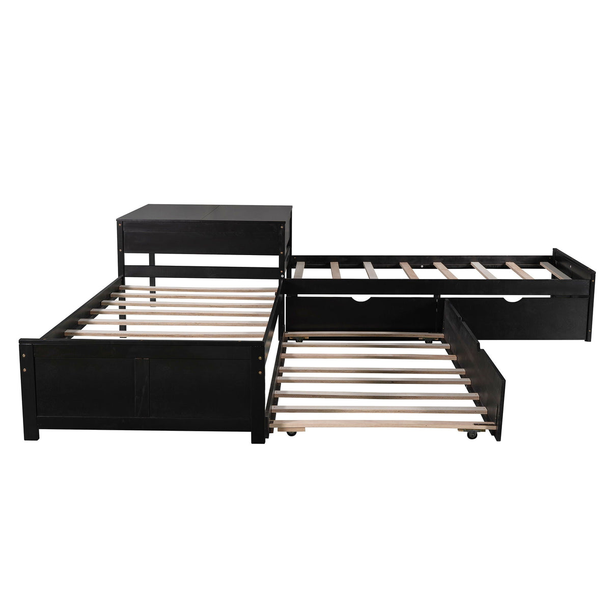 L Shaped Platform Bed With Trundle And Drawers Linked With Built In Desk, photo 18 of 21
