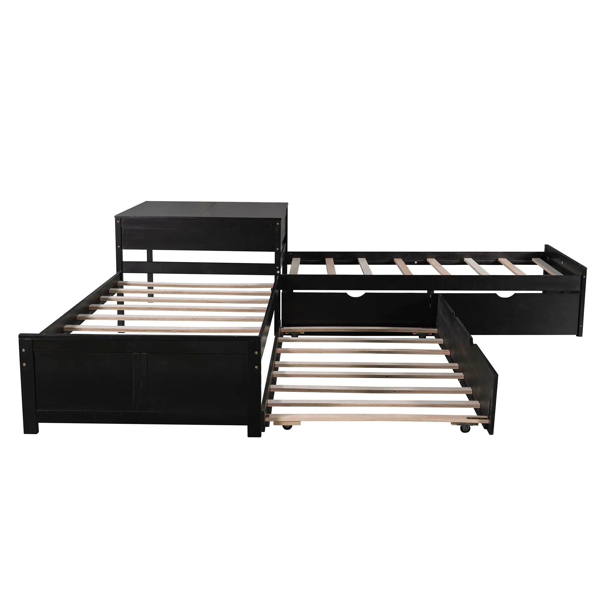 L Shaped Platform Bed With Trundle And Drawers Linked With Built In Desk by HouseOfZazla