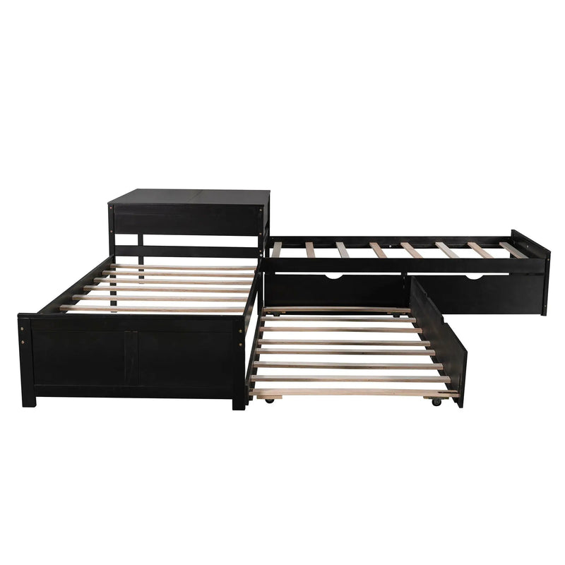 L Shaped Platform Bed With Trundle And Drawers Linked With Built In Desk by HouseOfZazla