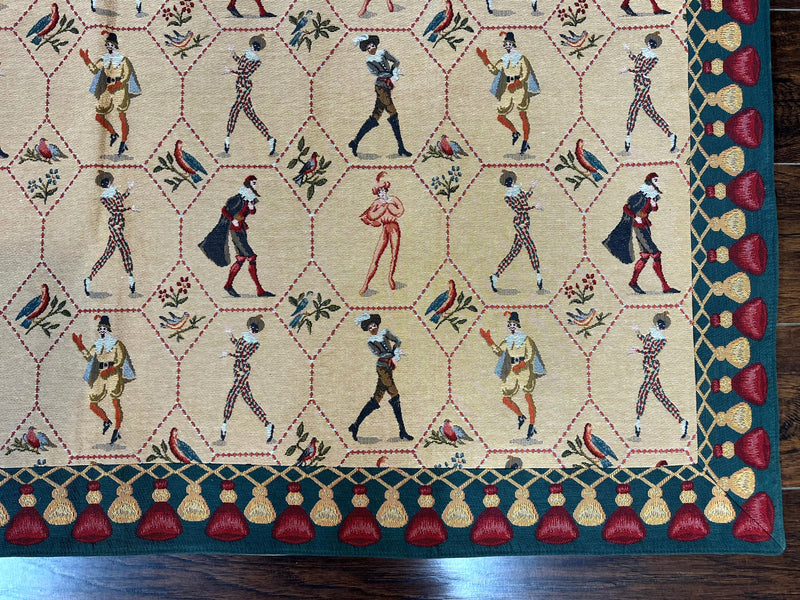 Square Tapestry 5x5, Wall Hanging, Human Pictorials, Court Jesters, Vintage by Jewel Rugs