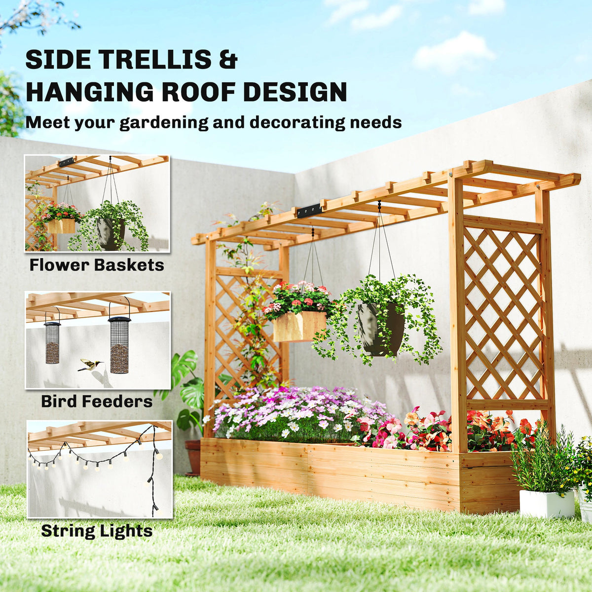 Wood Raised Garden Bed with Trellis - Large Outdoor Planter Box, photo 5 of 10