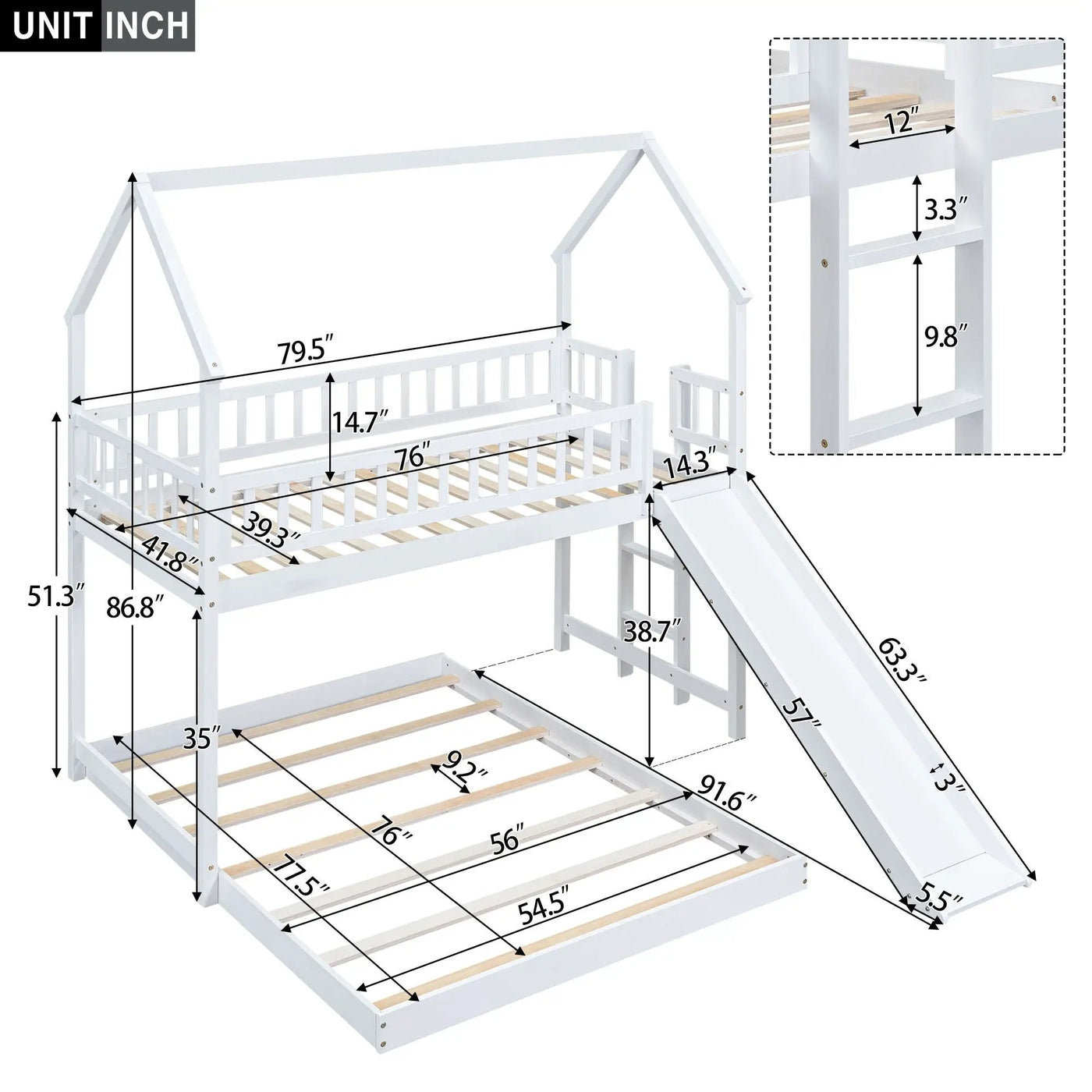 House Bunk Bed With Slide And Built In Ladder by HouseOfZazla