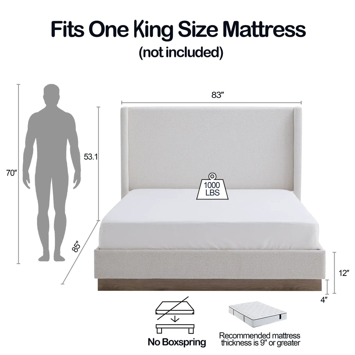 Hosford - Minimalist Upholstered Wingback Bed With Wood Base Platform by HouseOfZazla