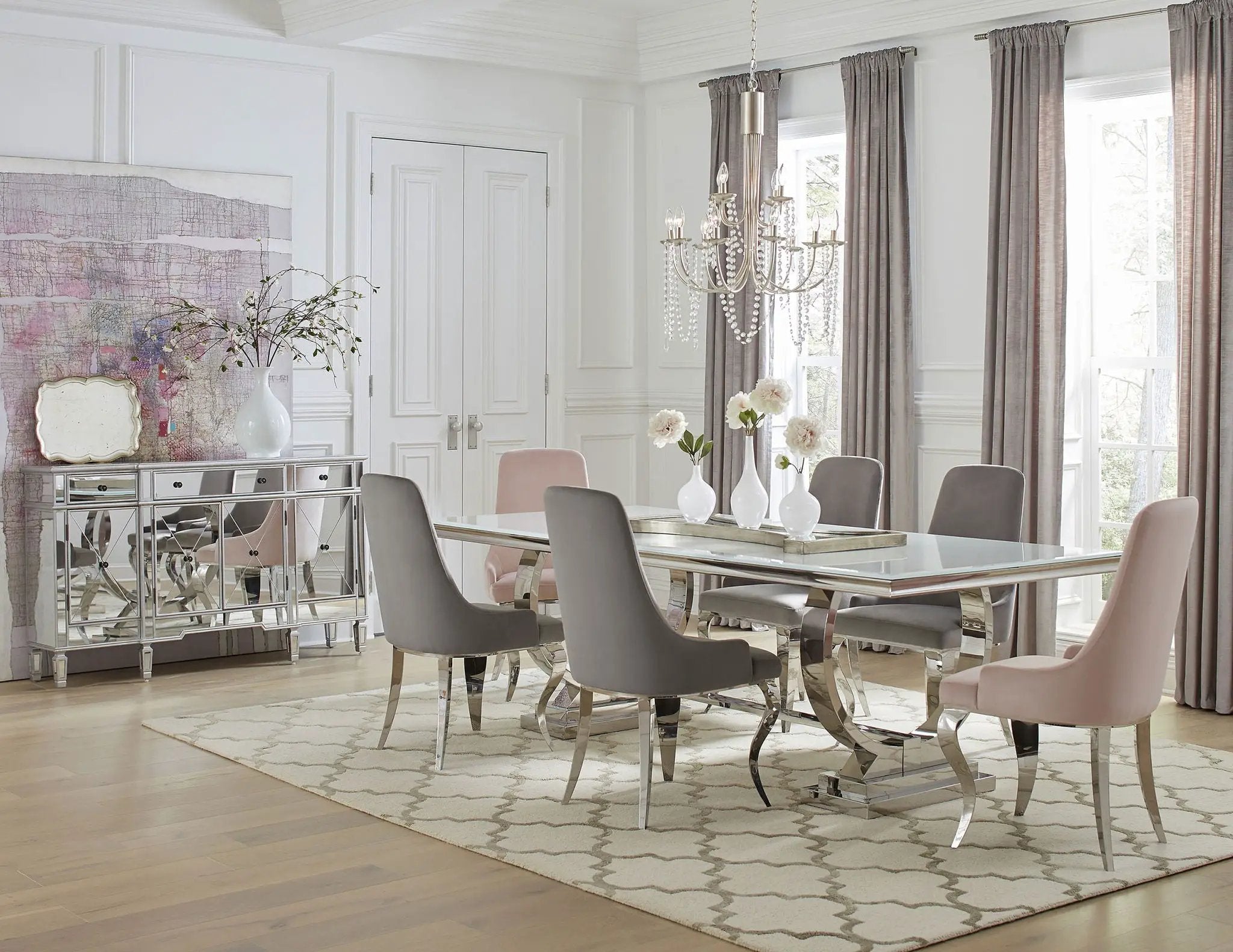 Antoine Rectangular 95-inch Glass Top Dining Table White by Unique Piece Furniture