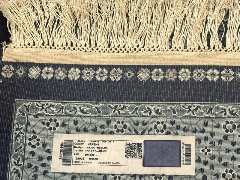 Blue Turkish Silk Hereke Rug 2.6 x 4, Mamluk Red, Blue, Bamboo Silk by Jewel Rugs