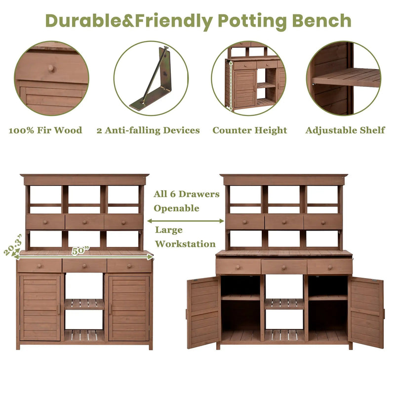 Topmax 65.7'' Tall Garden Potting Bench Table with Hutch by HouseOfZazla