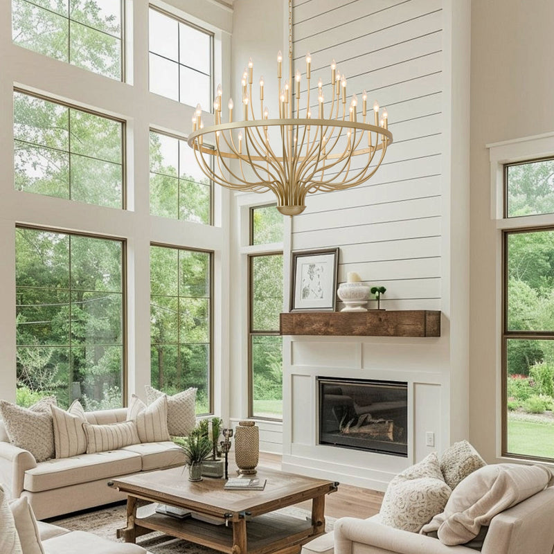 36-Light Gold Industrial Iron Candle Chandelier by HouseOfZazla
