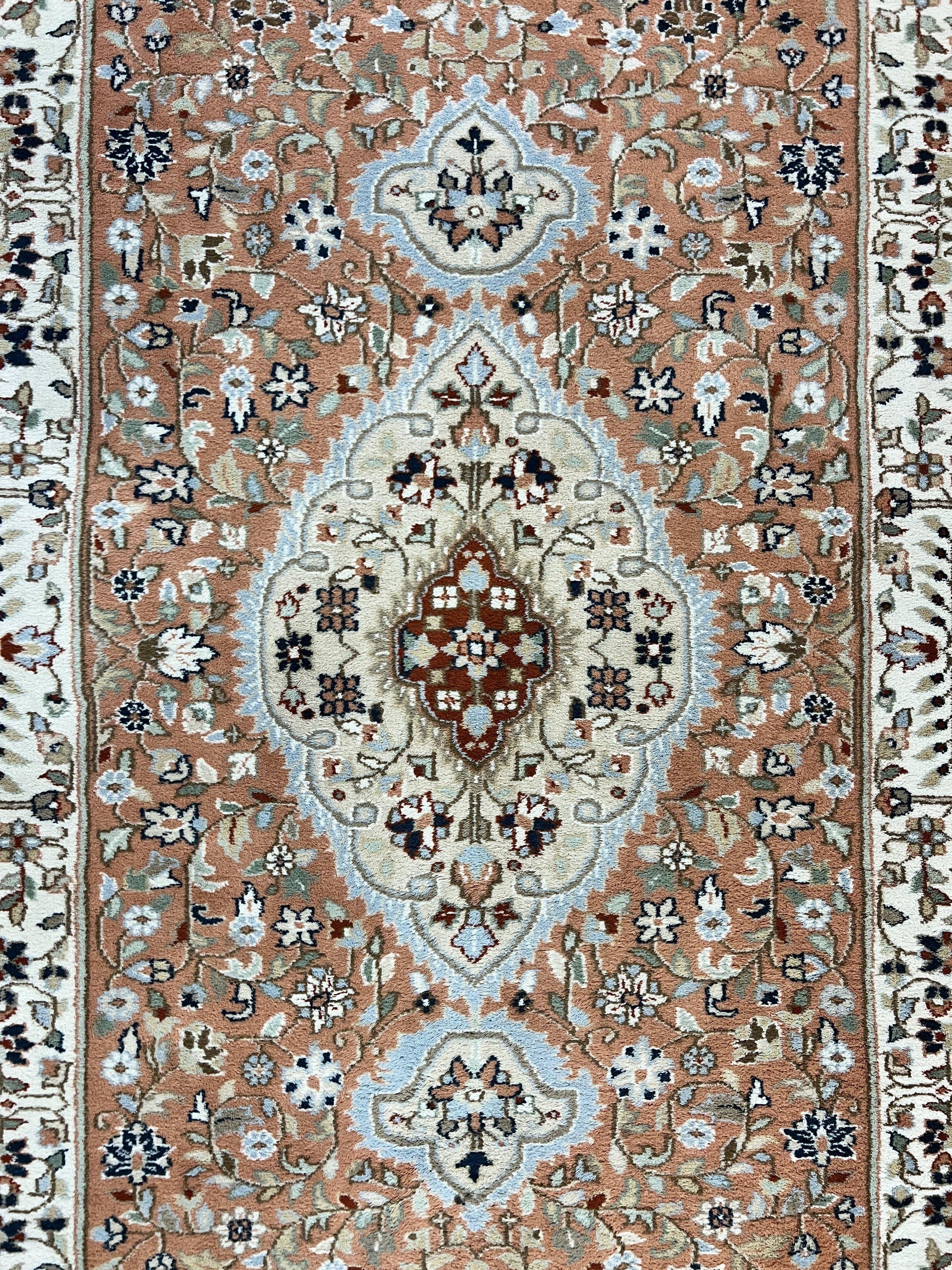 Indo Persian Rug 6x9, Wool Hand Knotted Vintage Carpet, Salmon & Ivory, Traditional Oriental Rug 6 x 9 by Jewel Rugs