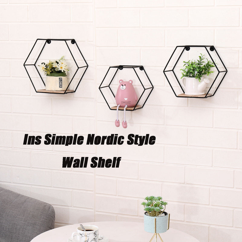 Wall Mounted Hexagonal Floating Shelves - Black (Set of 3), photo 5 of 5
